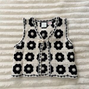 Zara Black and White Crochet Vest